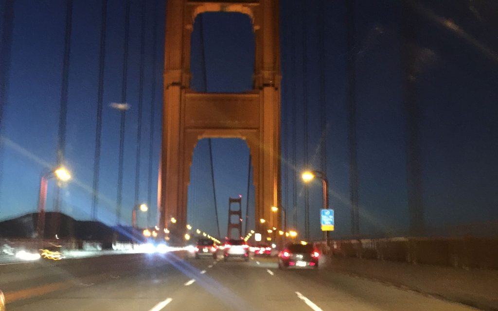 Golden Gate Bridge at night from Hwy 101